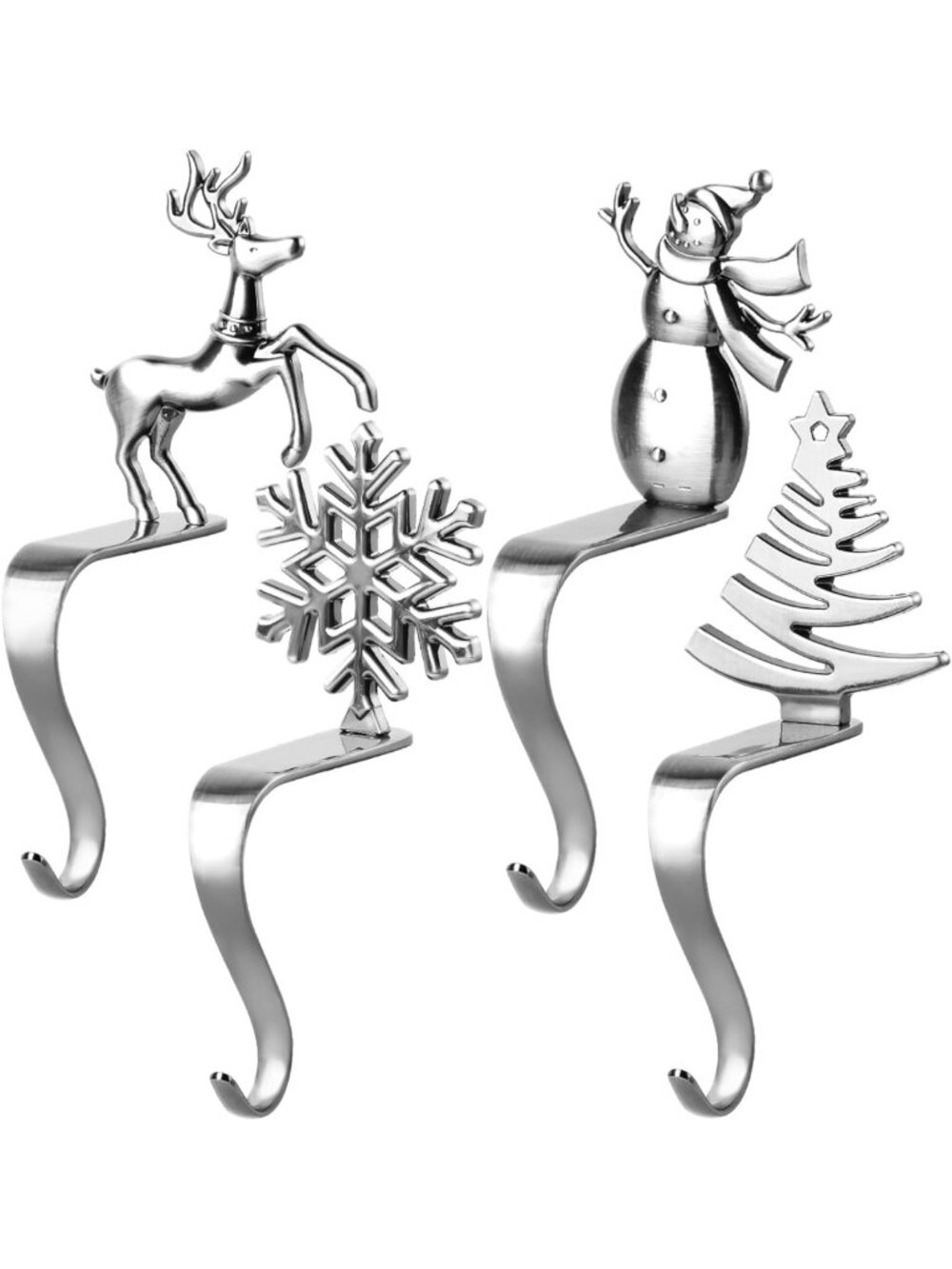 Christmas Stocking Holders for Mantle - Metal Fireplace Hanger Clips (Silver)